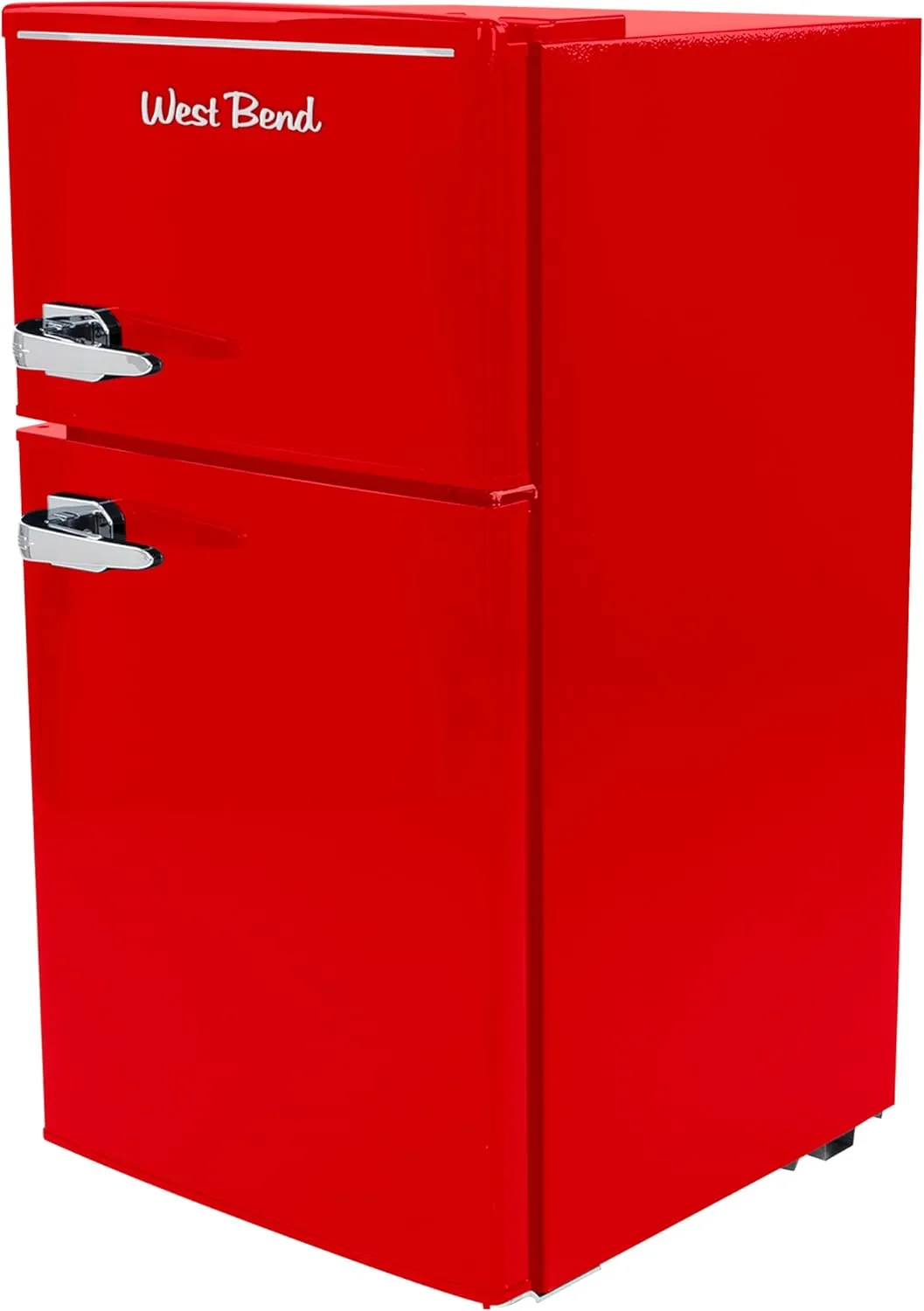 West Bend Mini Fridge with Freezer Retro-Styled for Home Office or Dorm, Features Dual Doors Removable Glass Shelves Manual Defrost and Mechanical Adjustable Temperature Control, 3.1-Cu.Ft, Red