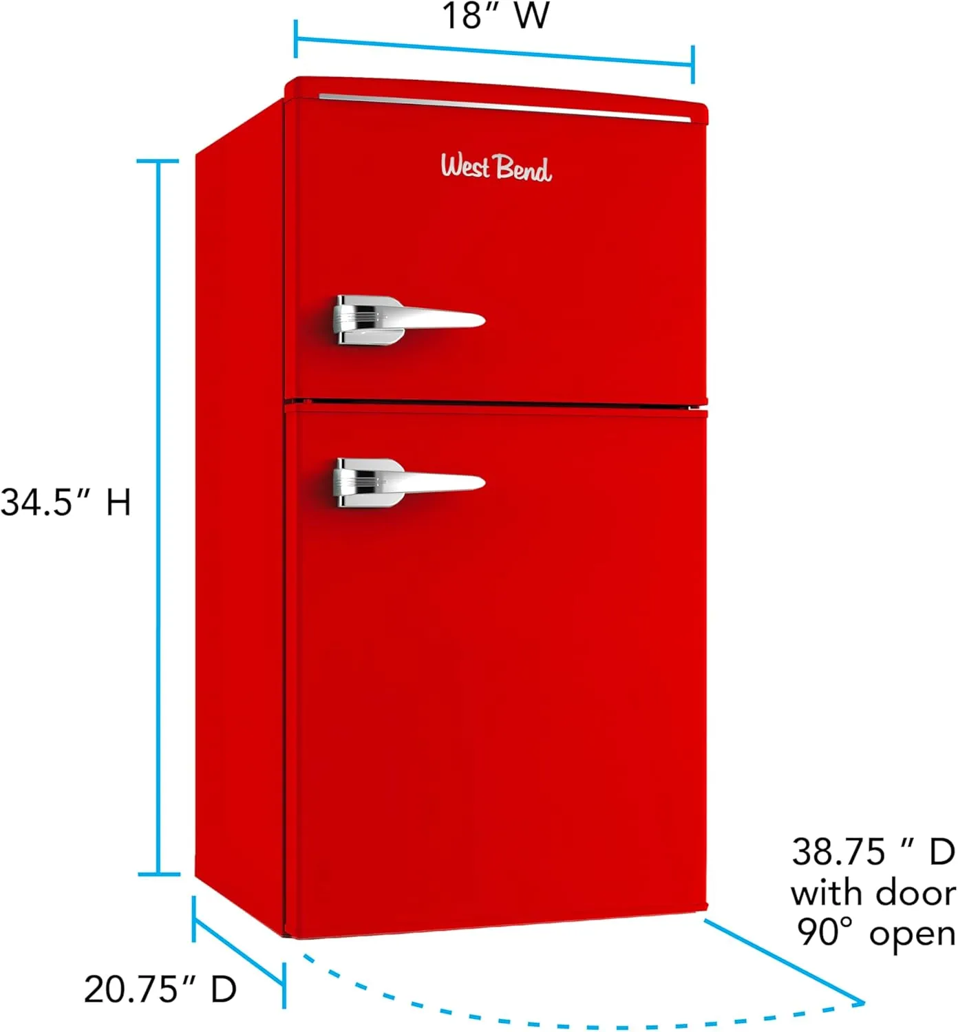 West Bend Mini Fridge with Freezer Retro-Styled for Home Office or Dorm, Features Dual Doors Removable Glass Shelves Manual Defrost and Mechanical Adjustable Temperature Control, 3.1-Cu.Ft, Red