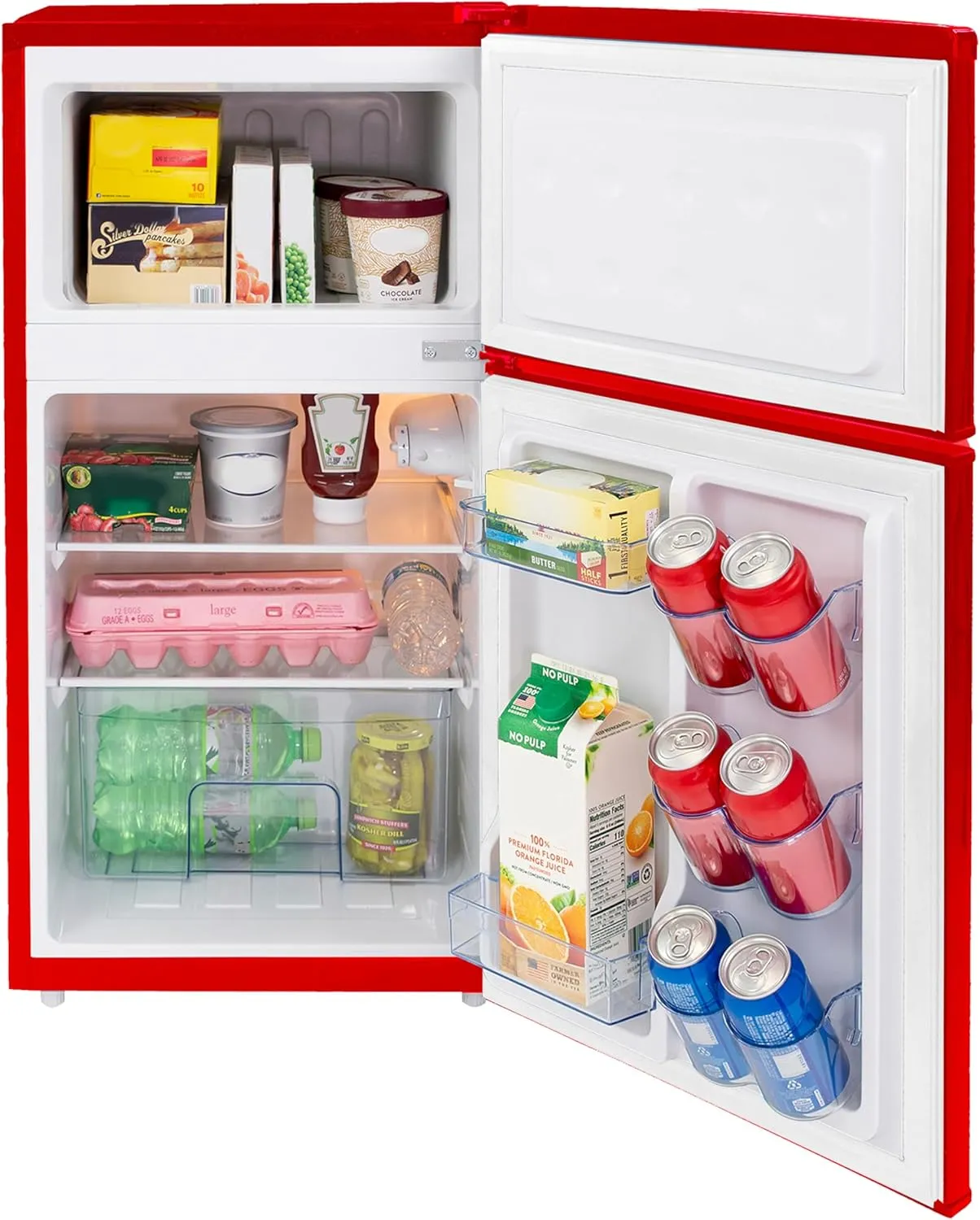 West Bend Mini Fridge with Freezer Retro-Styled for Home Office or Dorm, Features Dual Doors Removable Glass Shelves Manual Defrost and Mechanical Adjustable Temperature Control, 3.1-Cu.Ft, Red