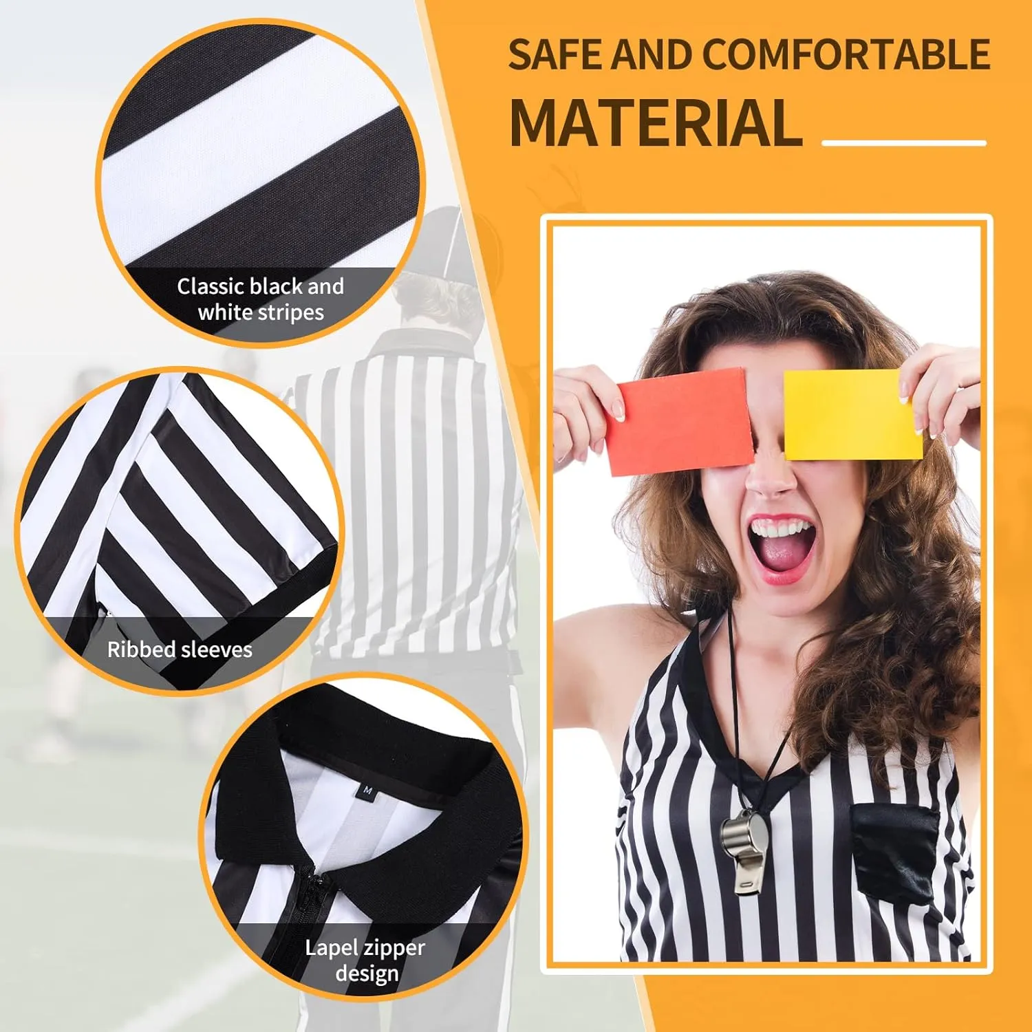 Wettarn Men's Official Referee Costume Set Referee Shirt Referee Hat, Whistle with Lanyard Penalty Flag Cards Scorebook