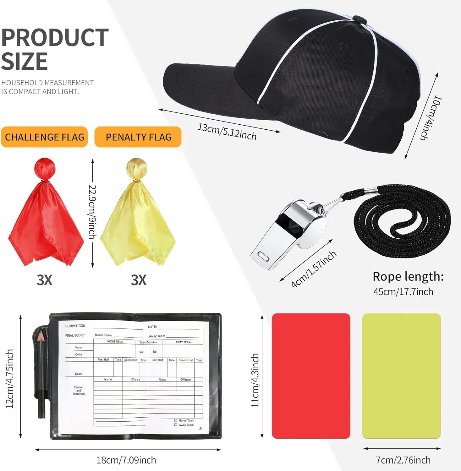 Wettarn Men's Official Referee Costume Set Referee Shirt Referee Hat, Whistle with Lanyard Penalty Flag Cards Scorebook