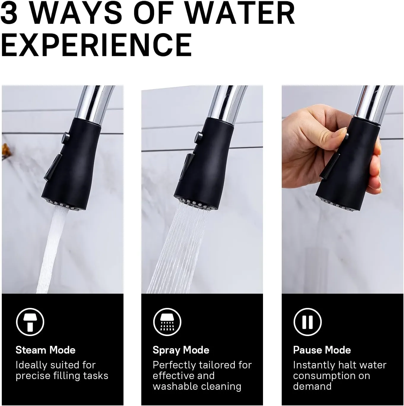WEWE Kitchen Sink Faucet, Pull Down Kitchen Faucet, Black and Chrome Kitchen Faucet with Sprayer Stainless Steel Single Handle one or Three Hole for Laundry bar Kitchen Sinks