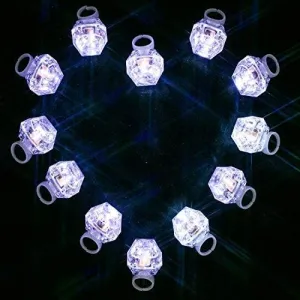 White LED Rings - 24 Pack Light Up Flashing Plastic Diamond Kids Play Rings