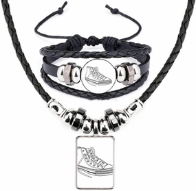White Canvas Shoes Hand Painted Leather Necklace Bracelet Jewelry Set