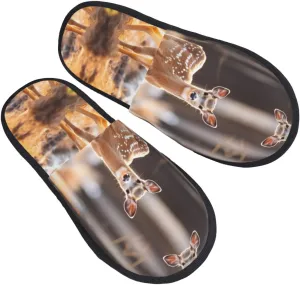 Whitetail Deer Fawn In Wilderness Stag Furry Slippers For Home, Hotel & Office - Plush & Eva, Cozy Indoor Cotton L Sizes