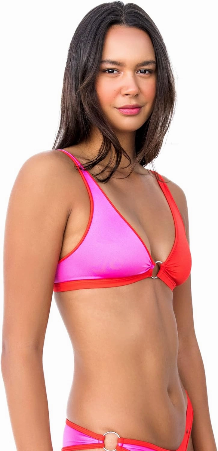 Wicked Weasel Sexy Swimwear Spandex Shiny Tangerine Strawberry 3569 Crop Bikini Top