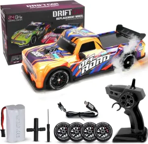 WILD & WITTY RC Drift Car 2.4 GHz with Wireless Remote Control, Turbo Drift Tires, High & Low-Speed Modes, Rechargeable Battery, Forward-Backward Motion, Replacement Wheels, Scale 1/16 (Orange)