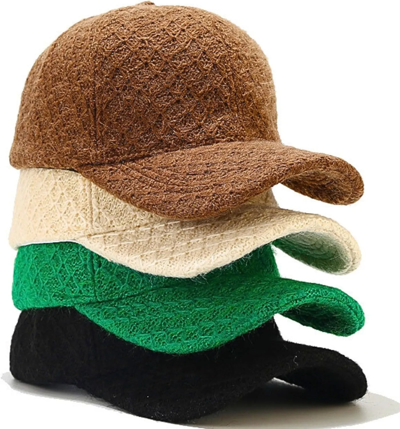 Winter Knit Plaid Warm Baseball Cap Key Ring Strap, Adjustable Travel Trucker Hats for Men Women, Woven Design Hiking Caps