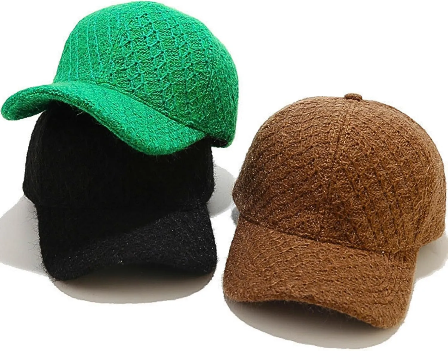 Winter Knit Plaid Warm Baseball Cap Key Ring Strap, Adjustable Travel Trucker Hats for Men Women, Woven Design Hiking Caps
