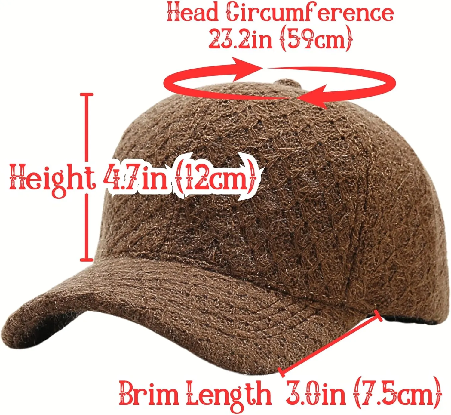 Winter Knit Plaid Warm Baseball Cap Key Ring Strap, Adjustable Travel Trucker Hats for Men Women, Woven Design Hiking Caps