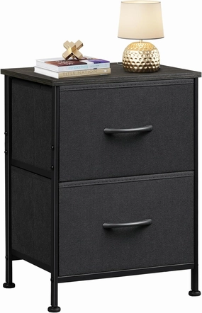 WLIVE Black Nightstand, Small Dresser for Bedroom with 2 Fabric Drawer, Bed Side Table with Drawers, End Table Bedside Furniture, Sturdy Steel Frame, Wood Top, Closet Organizer, College Dorm