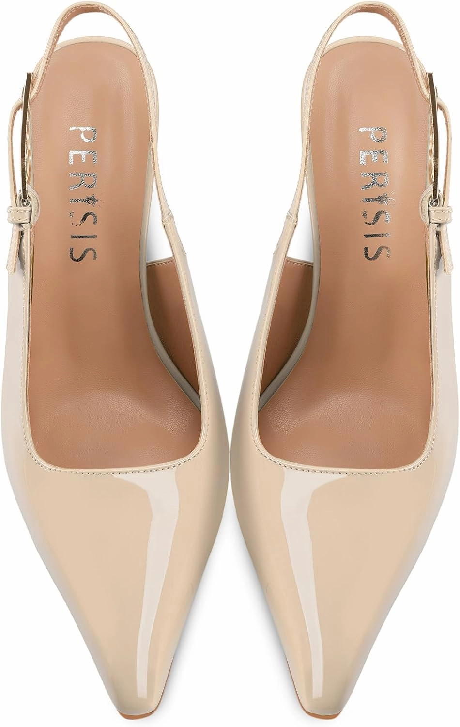 Women's Block high Heels Slingback, Pointed Closed Toe Ankle Strap Fashioned Patent Leather Pumps Shoes.