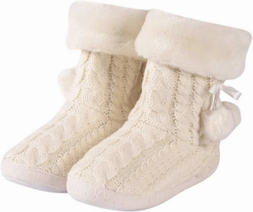 Women's Knit Slippers Indoor Warm Fluffy Home Bootie Slippers Anti-Slip House Shoes with Cute Pom Poms Soft Cozy Ankle Boots for Women