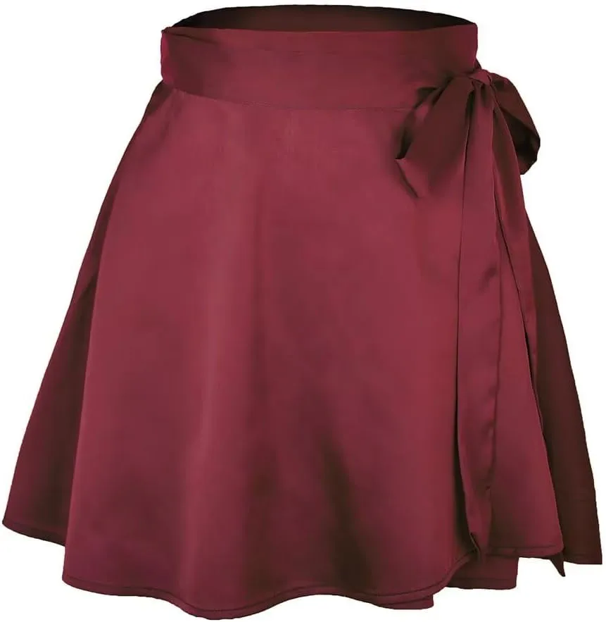 Women's Adjustable Wrap Around Tie Belt Skirt Silky Satin Mini Skirt Summer Skirts