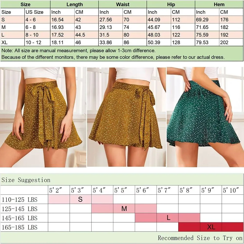 Women's Adjustable Wrap Around Tie Belt Skirt Silky Satin Mini Skirt Summer Skirts