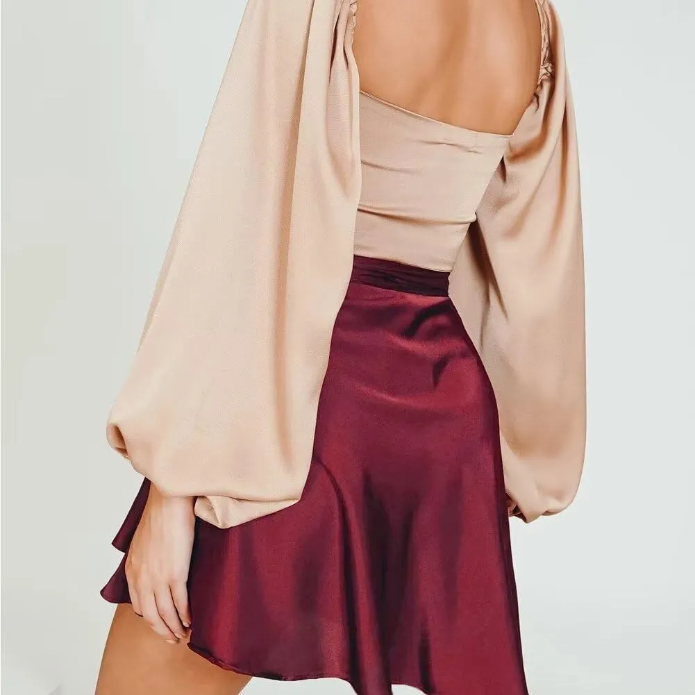 Women's Adjustable Wrap Around Tie Belt Skirt Silky Satin Mini Skirt Summer Skirts