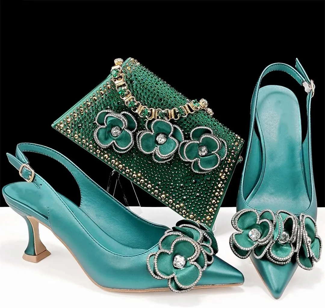 Women’S Pointed Toe Pumps and Bag Set for Office Wear with Square Heel and Stylish Accents
