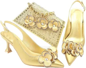 Women’S Pointed Toe Pumps and Bag Set for Office Wear with Square Heel and Stylish Accents