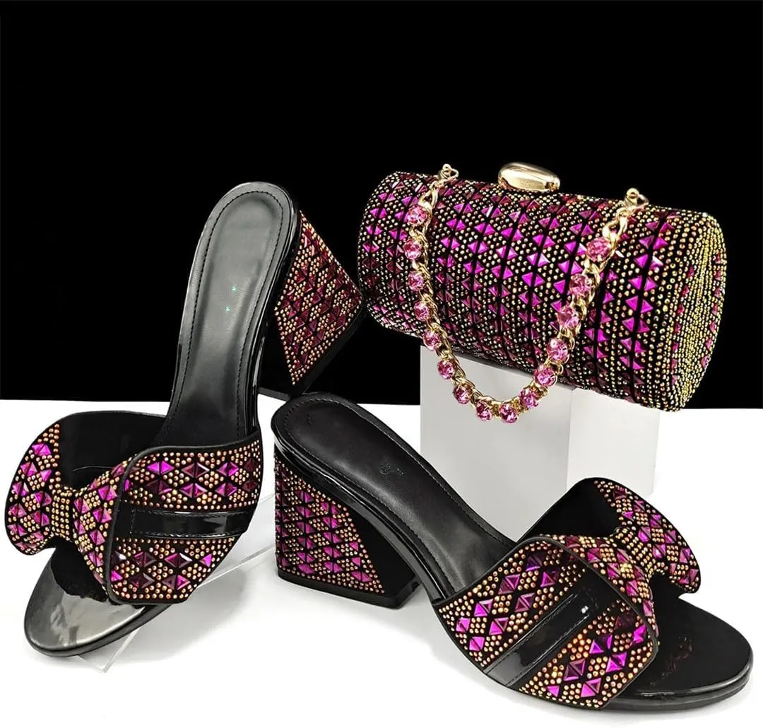 Women’S Rhinestone Decoration High Heels and Chic Clutch Set for Banquet and Party Occasions