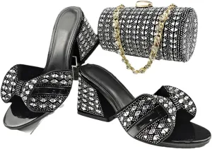 Women’S Rhinestone Decoration High Heels and Chic Clutch Set for Banquet and Party Occasions