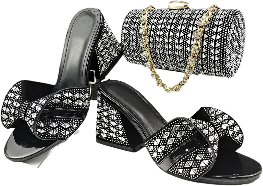 Women’S Rhinestone Decoration High Heels and Chic Clutch Set for Banquet and Party Occasions
