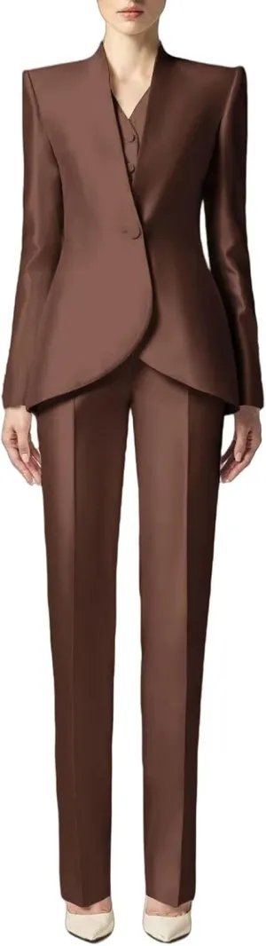 Women's Shiny Satin Suit 3 Piece Slim Fit Set Formal Jacket Pants Vest Sets for Women Suits Dinner