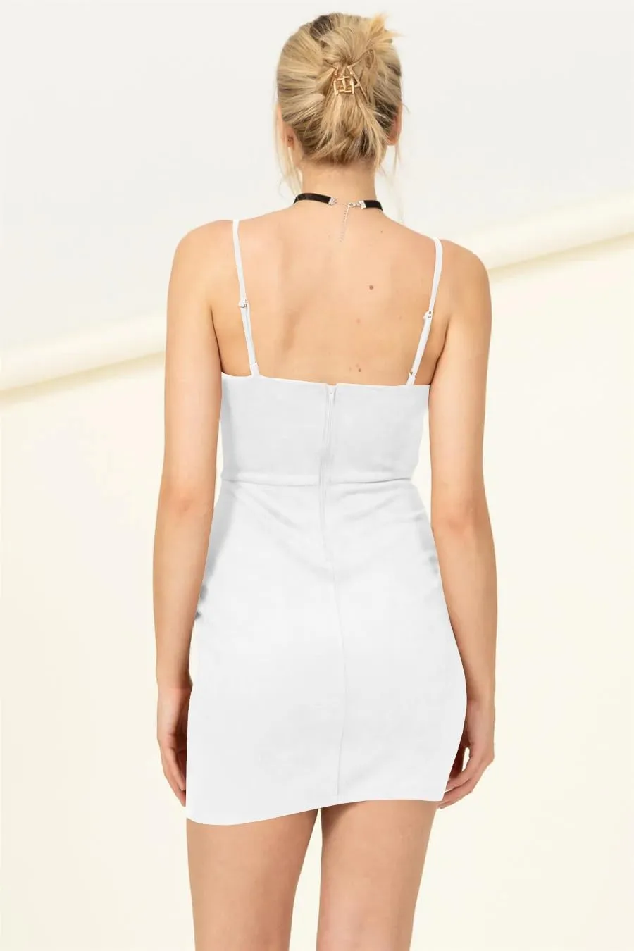 Women's Sleeveless Faux Suede Bodycon Mini Dress Sexy Adjustable Straps Padded Cocktail Dresses