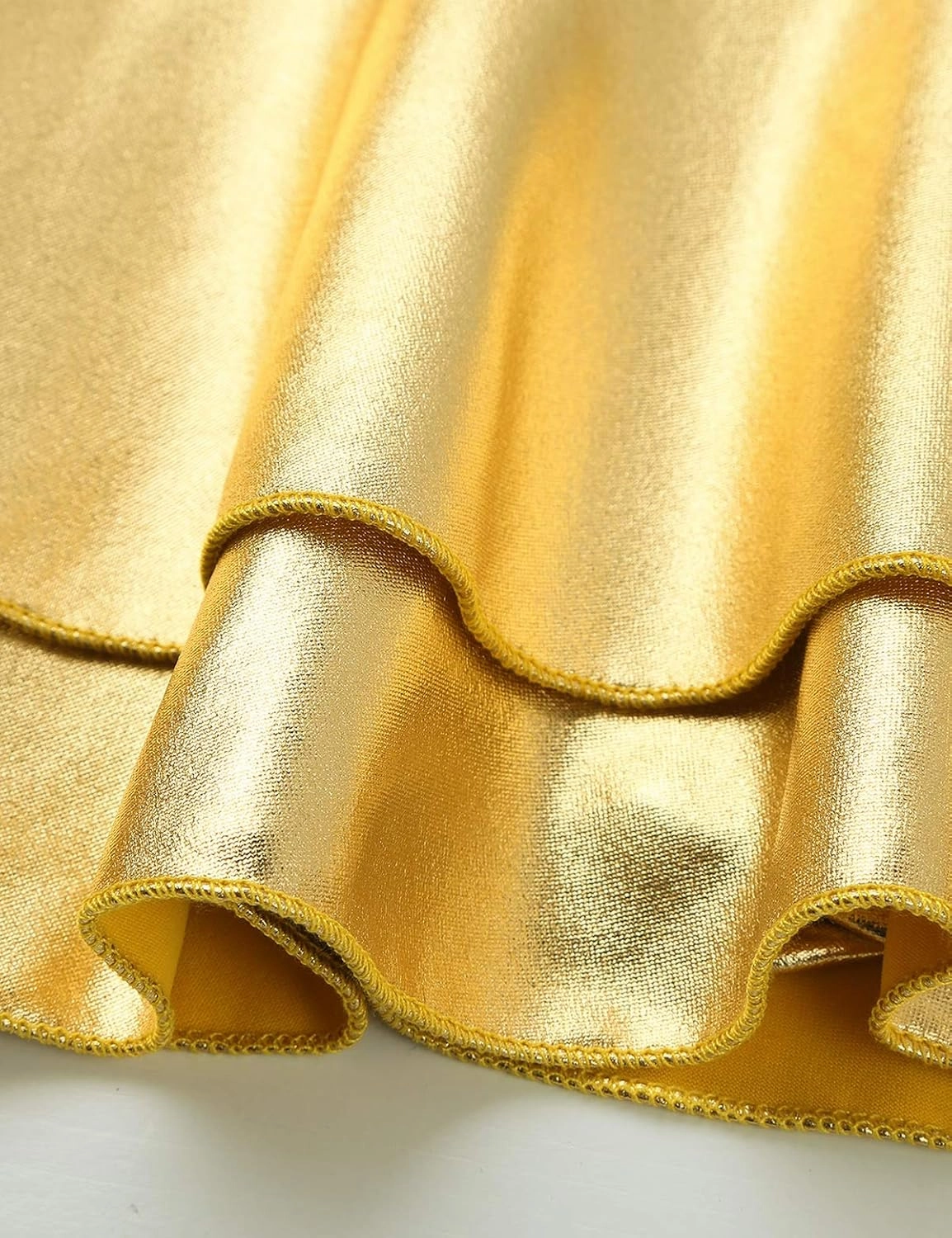 Womens Shiny Metallic Low Rise Double Layered Ruffled Mini Pleated Skirt Rave Dance Costume