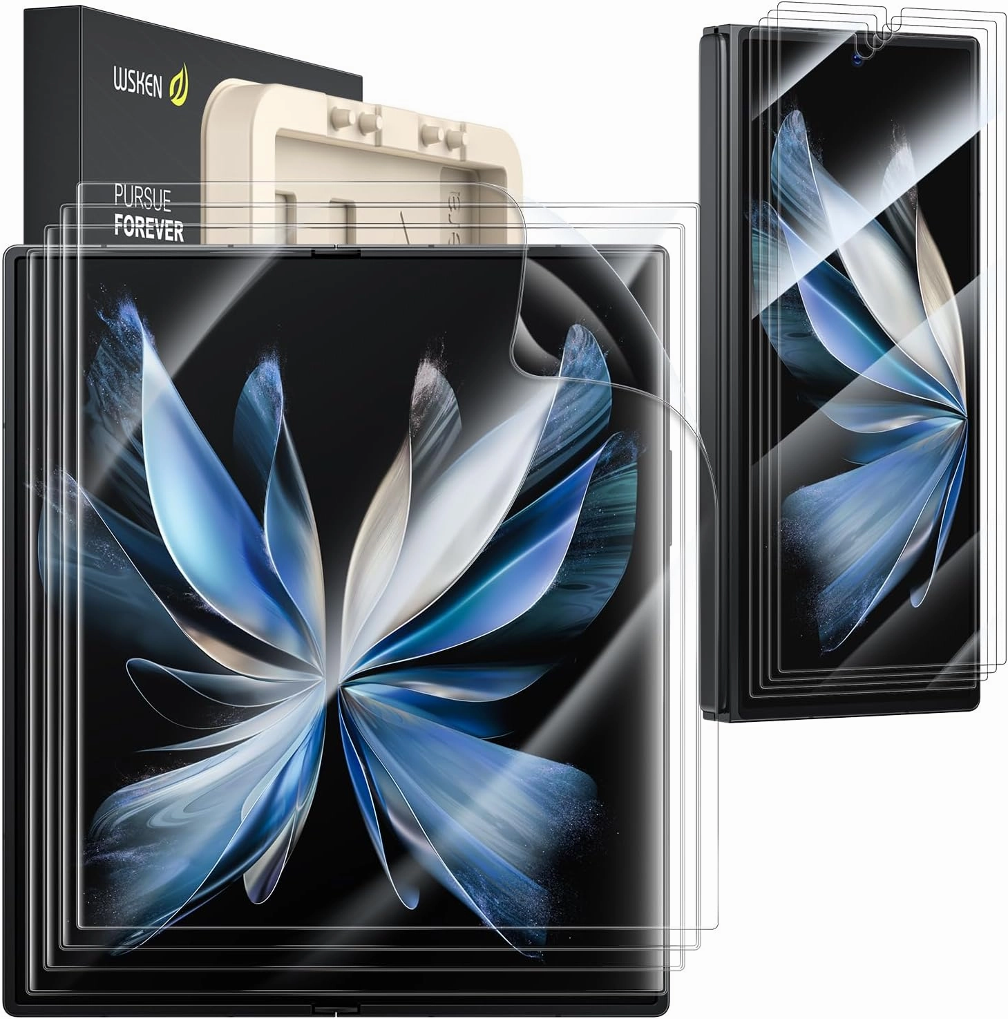 WSKEN for Samsung Galaxy Z Fold 6 Screen Protector, [Face Unlock] 4 Pack Inside TPU Film   4 Pack Front 9H Tempered Glass, Easily Install No Creases for Z Fold 6 Accessories