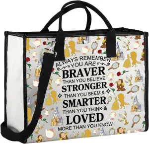 WSNANG Beauty Movie Inspired Gifts Beauty Princess Tote Bag Princess Lover Shoulder Bag Fairy Tale Flower Gift (AlwayBeauty Tote)