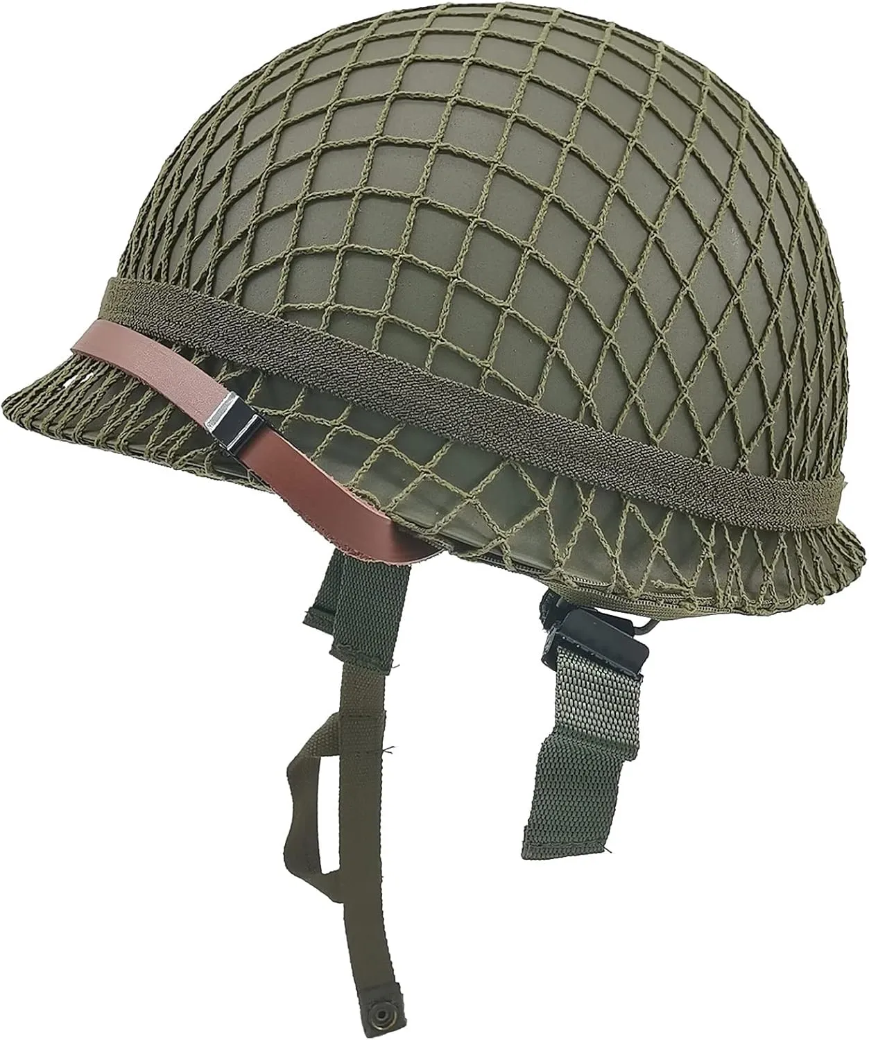 WWII US Army M1 Helmet, WW2 Gear, WW2 Helmet Metal Steel Shell Replica with Net/Canvas Chin Strap/Cat Eye Band