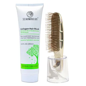 Xiaomoxuan Tea Tree Collagen Mask and Anti Tangle Brush Set - Hair Scalp Massager Brush with Split Ends and Hair Breakage Repair Treatment Mask