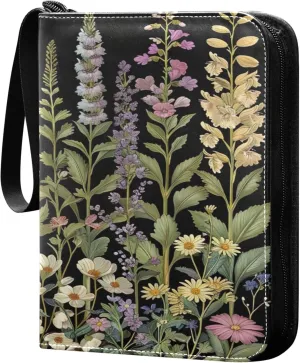 xigua Colorful Herbal Wildflower Card Binder 4-Pockets, Trading Card Binder 400 Pockets Baseball Card Binder Waterproof PU Leather Card Collection Binder for Games Card Album Card