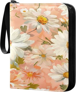 xigua Colorful Herbal Wildflower Card Binder 4-Pockets, Trading Card Binder 400 Pockets Baseball Card Binder Waterproof PU Leather Card Collection Binder for Games Card Album Card