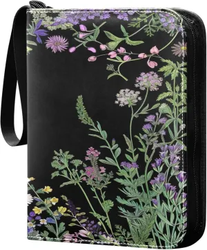 xigua Colorful Herbal Wildflower Card Binder 4-Pockets, Trading Card Binder 400 Pockets Baseball Card Binder Waterproof PU Leather Card Collection Binder for Games Card Album Card