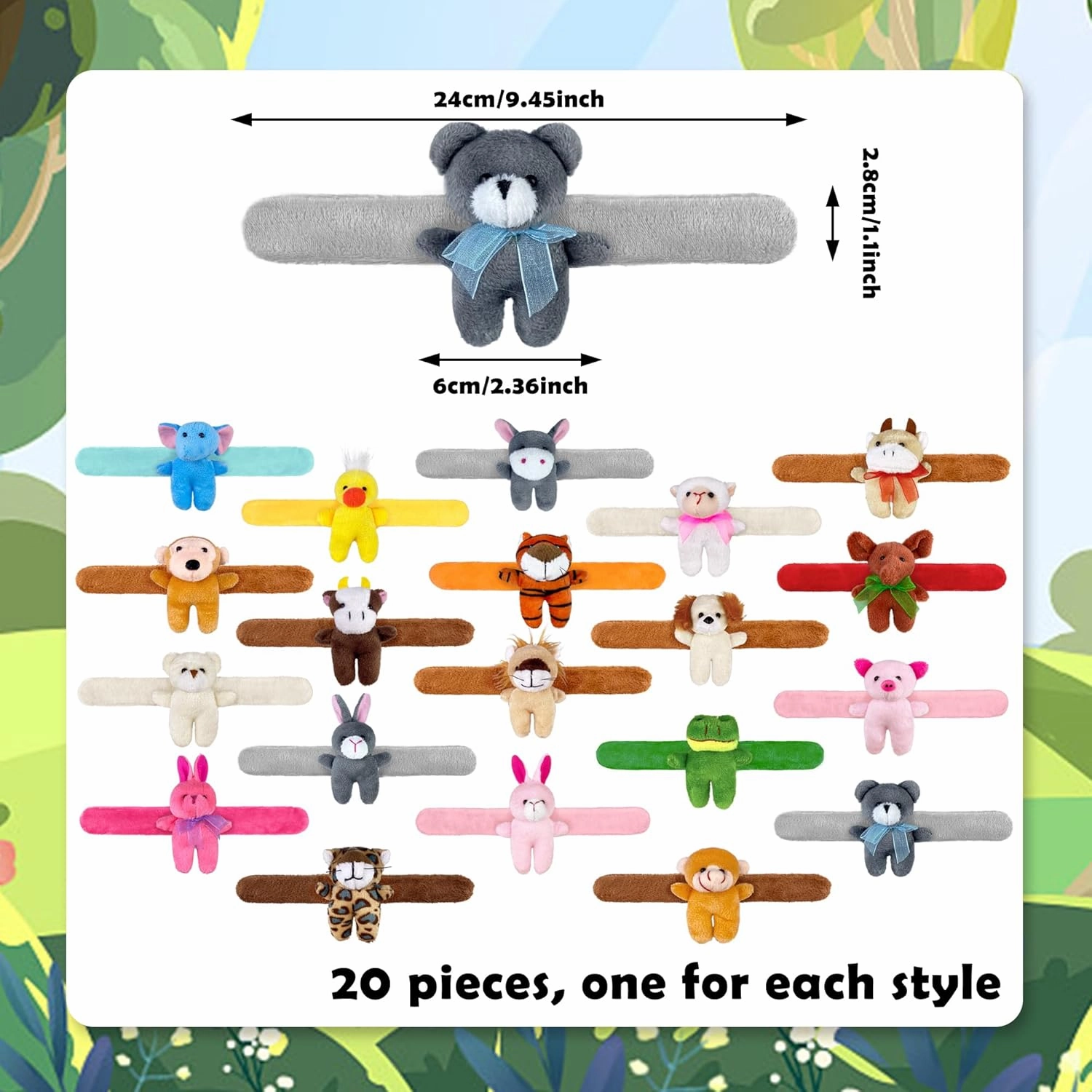XIPEGPA 20 PCS Stuffed Animal Slap Bracelets Plush Slap Bracelets Toy Bulk for Boys Girls Birthday Gifts Classroom Rewards Party Favors