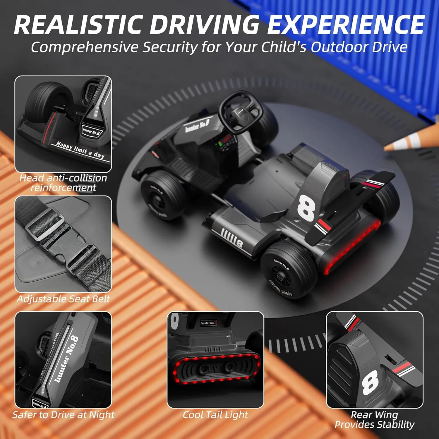 XJD 24V 7Ah Battery Electric Go Kart with Adjustable Seat, Powered Pedal Go Karts for 3  Kids Youths on Car Electric Vehicle Car for Boys Girls (Black, 24V)