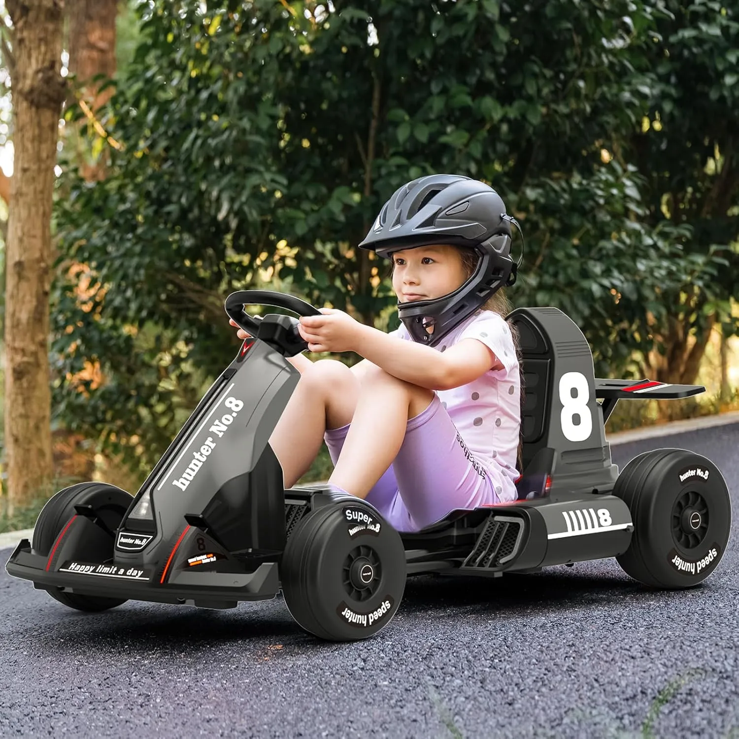 XJD 24V 7Ah Battery Electric Go Kart with Adjustable Seat, Powered Pedal Go Karts for 3  Kids Youths on Car Electric Vehicle Car for Boys Girls (Black, 24V)
