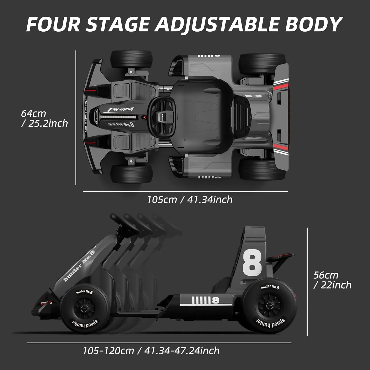 XJD 24V 7Ah Battery Electric Go Kart with Adjustable Seat, Powered Pedal Go Karts for 3  Kids Youths on Car Electric Vehicle Car for Boys Girls (Black, 24V)