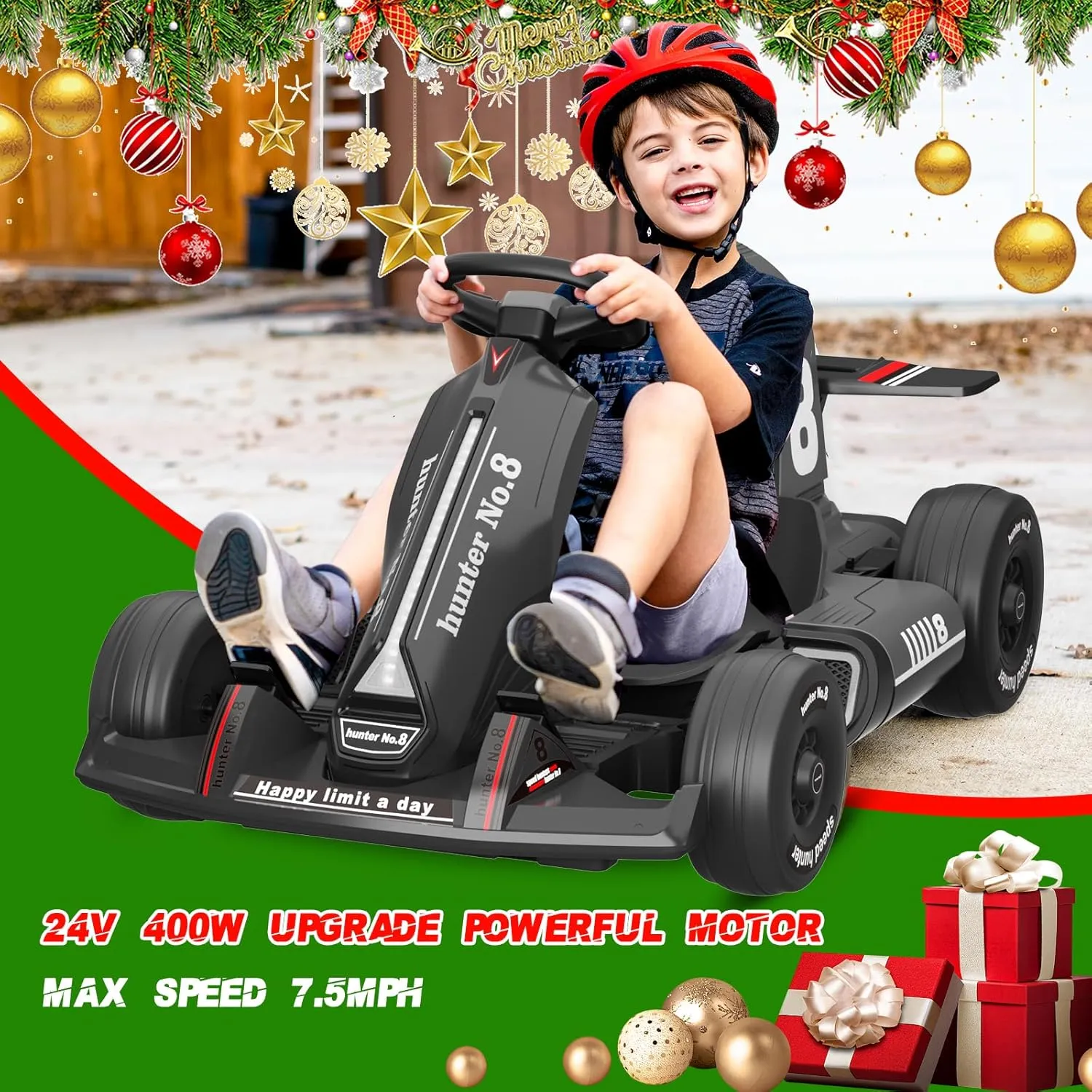 XJD 24V 7Ah Battery Electric Go Kart with Adjustable Seat, Powered Pedal Go Karts for 3  Kids Youths on Car Electric Vehicle Car for Boys Girls (Black, 24V)