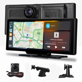 XTRONS Portable Car Stereo - Wireless Car Play & Android Auto Dash Mount, 9.3 Inch Car Radio with 2K Front Dash Cam and 1080P Backup Camera, Touch Screen GPS Navigation, Mirror Link/Bluetooth/AUX/FM