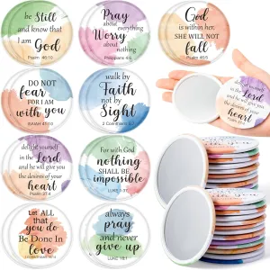 Y1tvei Watercolor Bible Compact Mirrors - 72Pcs Watercolor Bible Verse Mini Compact Mirrors Colorful Small Portable Round Pocket Mirror Christian Inspirational Church Party Favors Gifts for Women