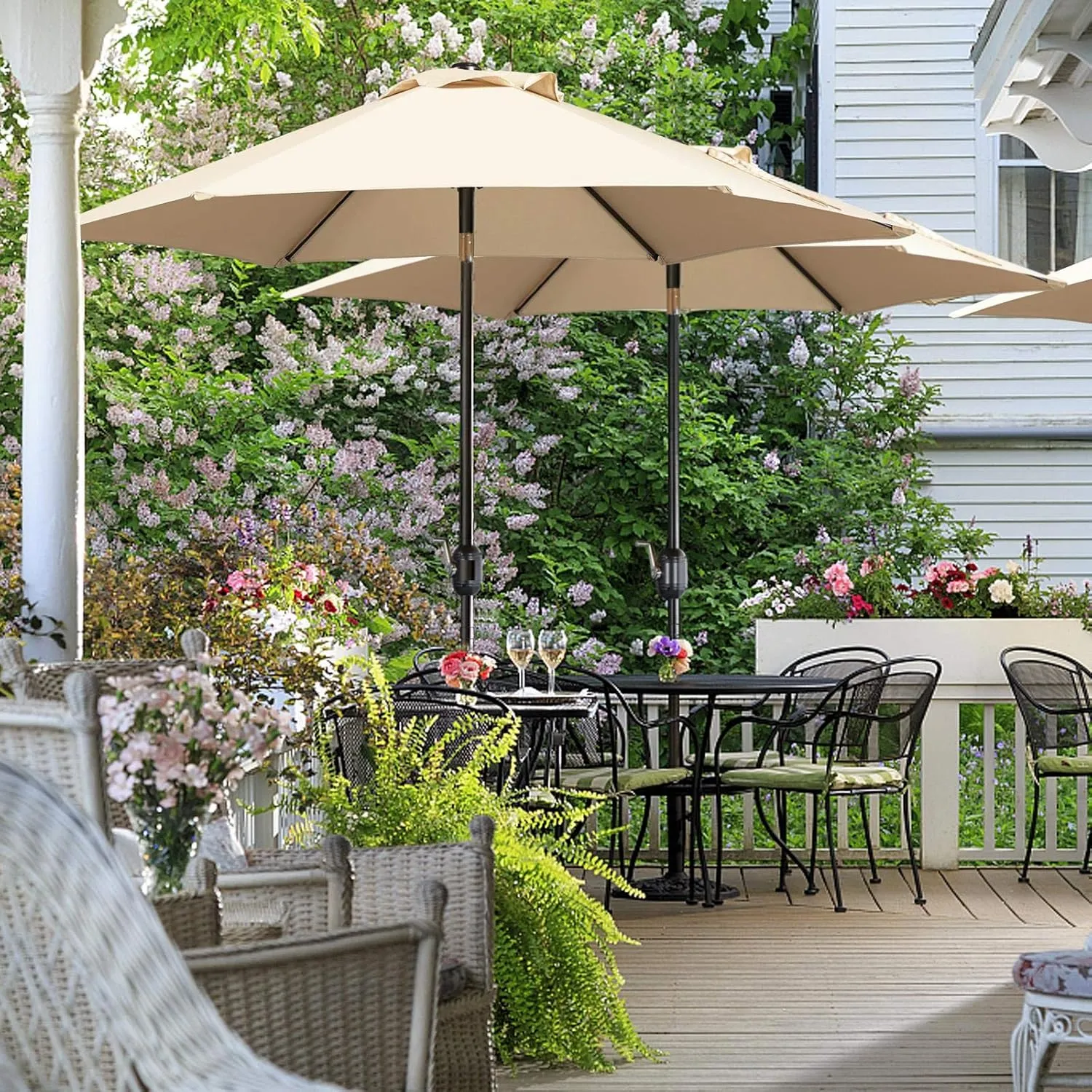 Yaheetech 7.5FT Patio Umbrella Outdoor Table Umbrella Canopy Market Umbrella with Push Button Tilt & Crank for Garden/Lawn/Deck/Backyard/Pool, 6 Ribs, Tan
