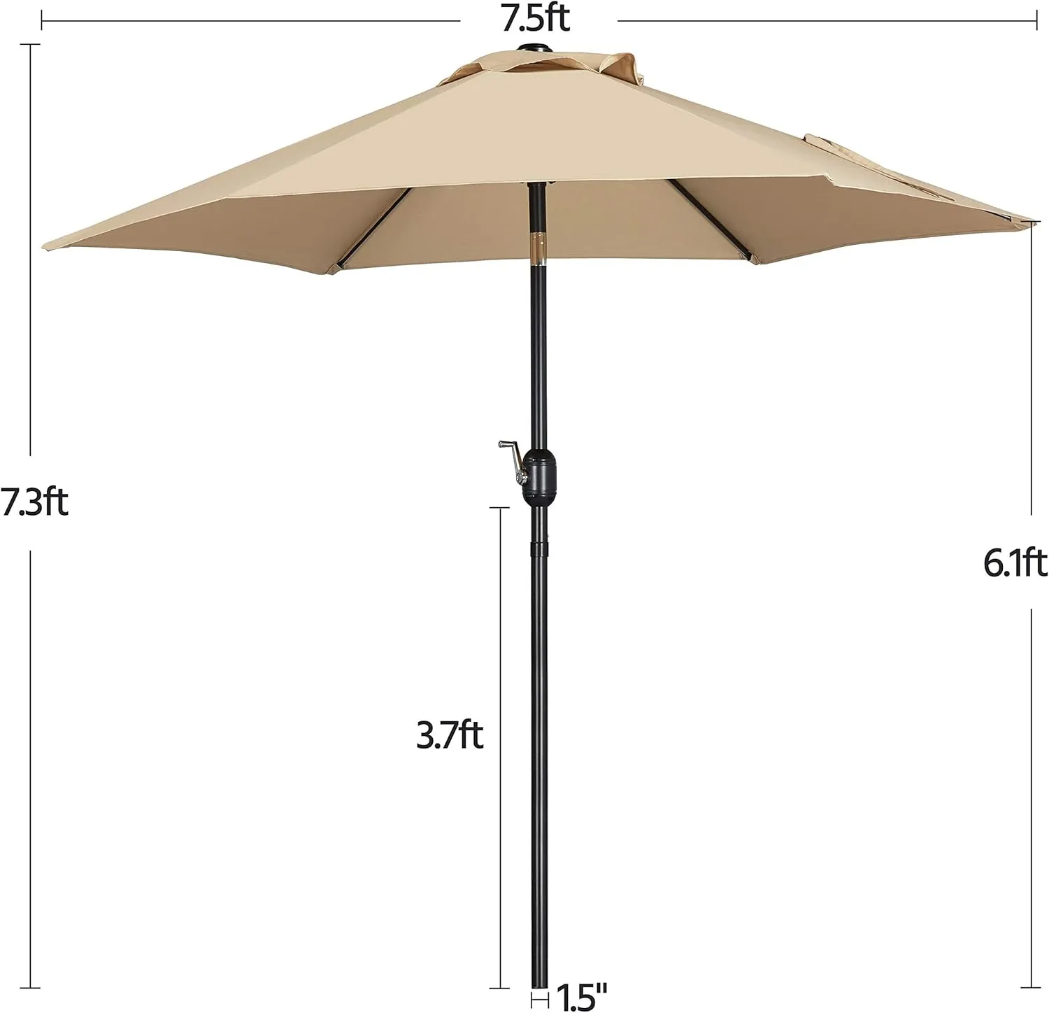 Yaheetech 7.5FT Patio Umbrella Outdoor Table Umbrella Canopy Market Umbrella with Push Button Tilt & Crank for Garden/Lawn/Deck/Backyard/Pool, 6 Ribs, Tan