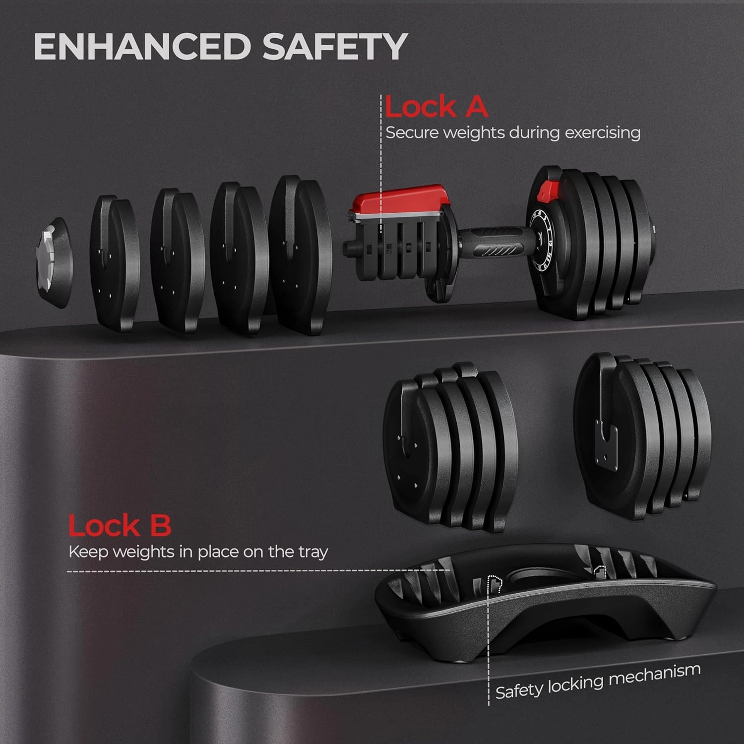 Yaheetech Adjustable Dumbbell Set 28/40/52.5/90LBS Adjustable Dumbbells Fast Adjust Dumbbell Weight Set with Anti-Slip Handle and Tray for Men/Women Home Gym Strength Training Equipment Single/Pair