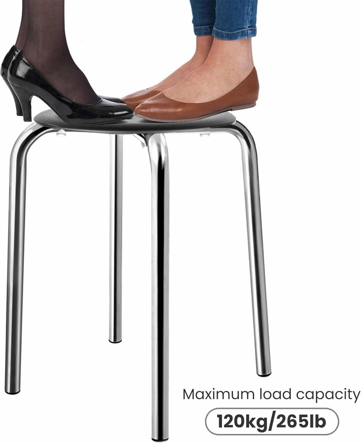 Yaheetech Plastic Stacking Stools Flexible Seating 17.3in Portable Backless Stools Round Top Metal Frame for Home Garden Kitchen Silver Set of 5