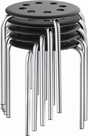 Yaheetech Plastic Stacking Stools Flexible Seating 17.3in Portable Backless Stools Round Top Metal Frame for Home Garden Kitchen Silver Set of 5
