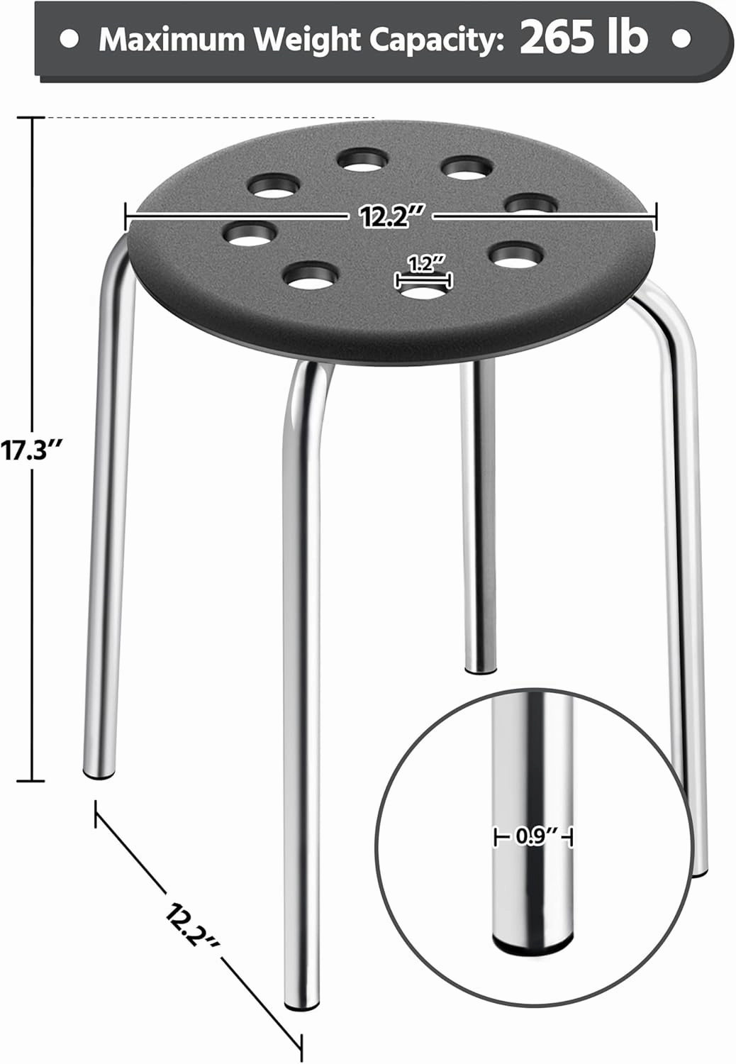 Yaheetech Plastic Stacking Stools Flexible Seating 17.3in Portable Backless Stools Round Top Metal Frame for Home Garden Kitchen Silver Set of 5