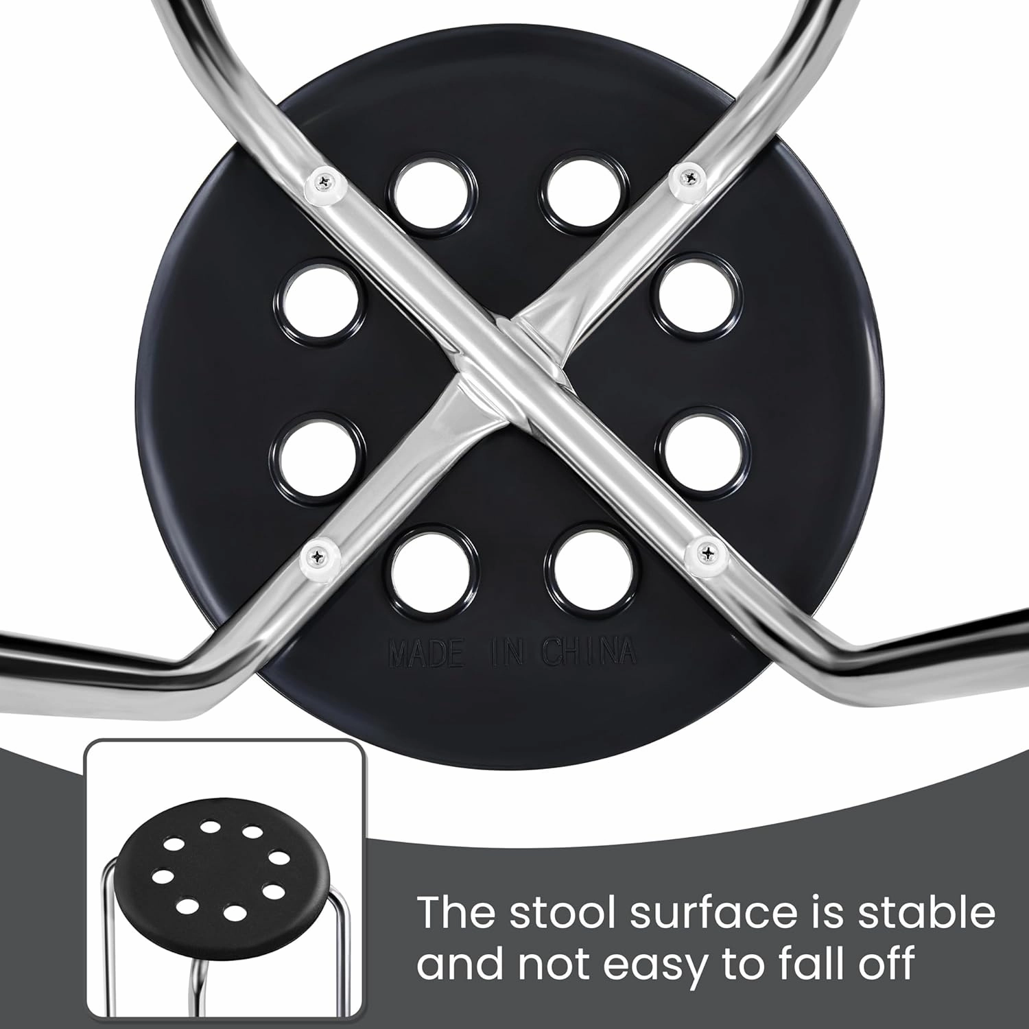 Yaheetech Plastic Stacking Stools Flexible Seating 17.3in Portable Backless Stools Round Top Metal Frame for Home Garden Kitchen Silver Set of 5