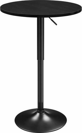 Yaheetech Round Bar Table, Adjustable Height and 360° Swivel Bar Tables, Cocktail Table with MDF Top, Silver Leg Base for Bar, Bistro, Café, Full Black